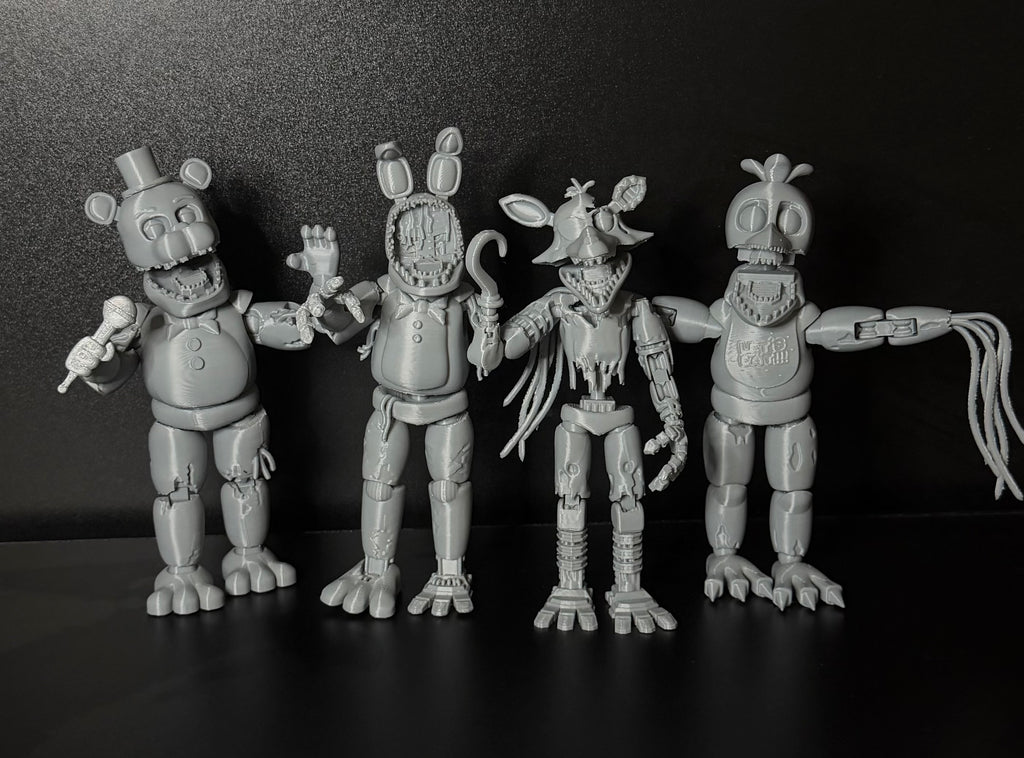 WITHERED 4 PACK Custom Uncolored Articulating Figures FNAF Five Nights At Freddy