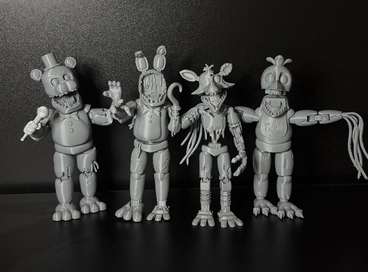 WITHERED 4 PACK Custom Uncolored Articulating Figures FNAF Five Nights At Freddy