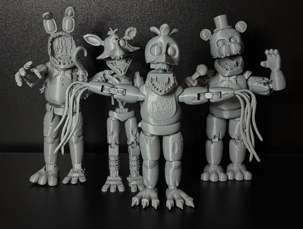 WITHERED 4 PACK Custom Uncolored Articulating Figures FNAF Five Nights At Freddy