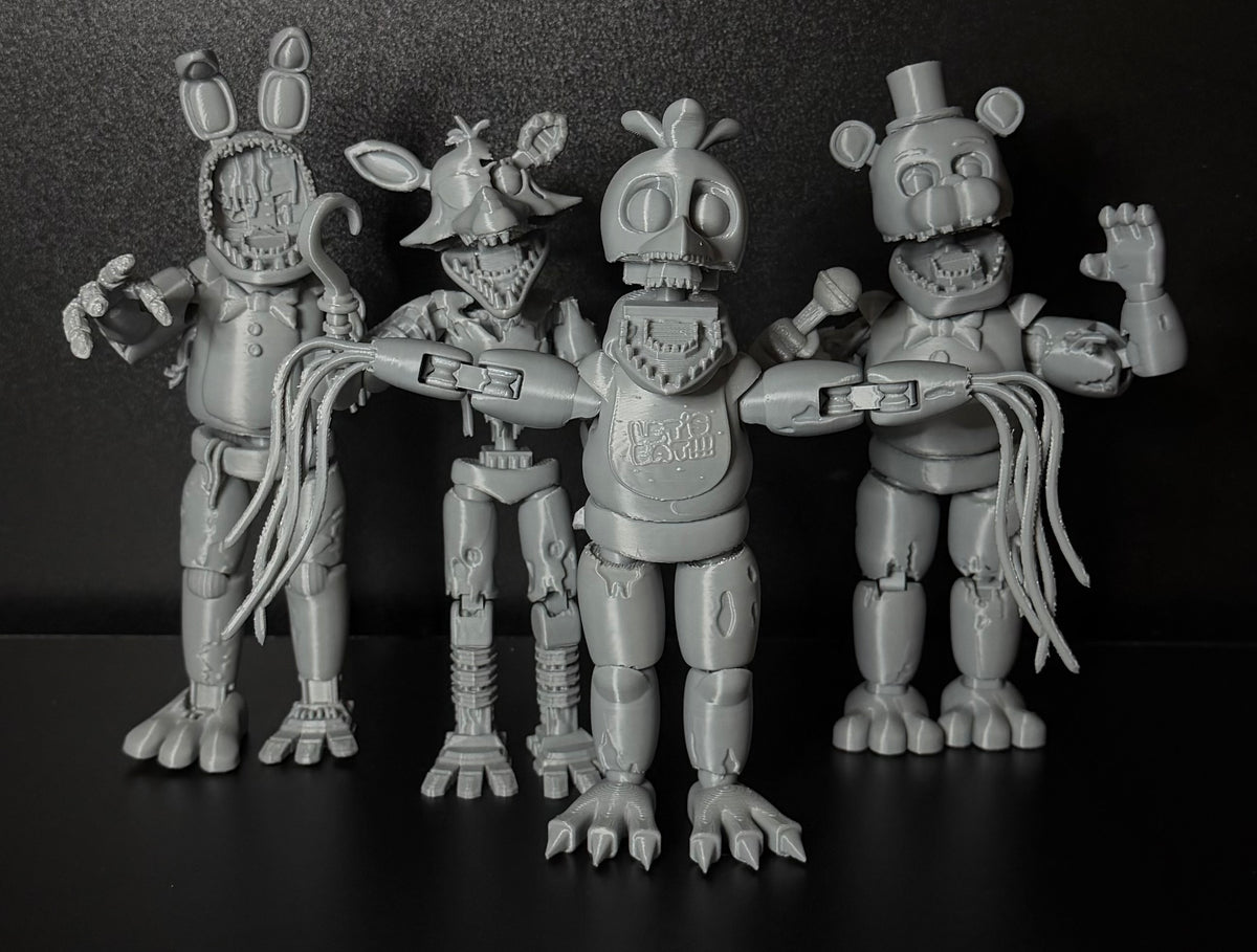 WITHERED 4 PACK Custom Uncolored Articulating Figures FNAF Five Nights At Freddy